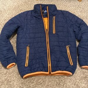 Navy Blue Orange Puffer Jacket Boys Medium 10/12 Winter